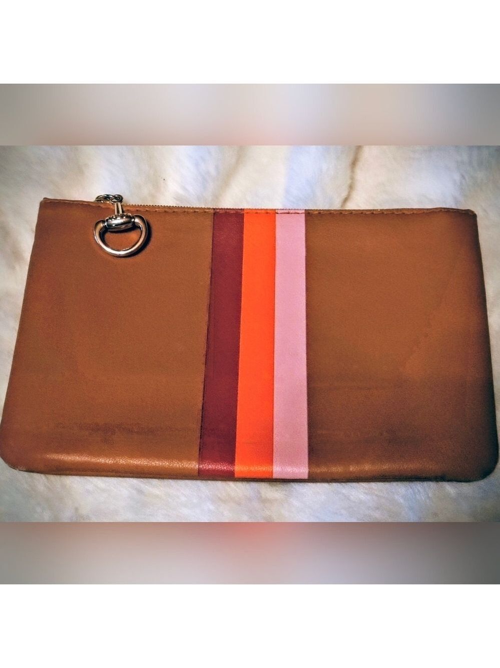 Ipsy Cosmetic Bag Brown with Striped Accents